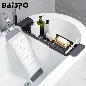

BAISPO Retractable Bathtub Storage Rack Bathroom Drain Shelf Kitchen Sorage Rack Multi-function Bathroom Accessories Sets