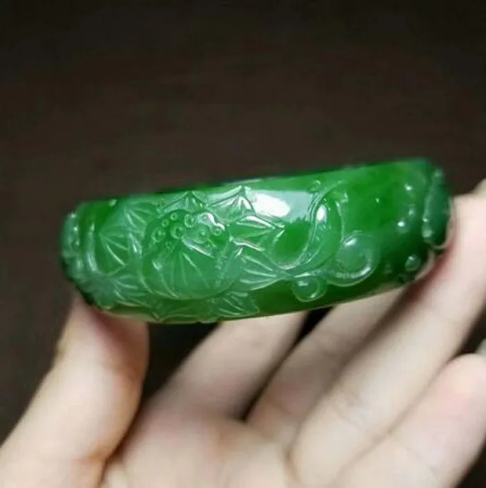 Russian material Hetian jade white plus green jasper carved bracelet