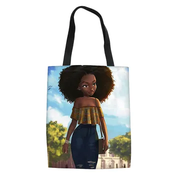 

Foldable Tote African Women Printed Large Canvas Bag Recycle Shopping Bag For Custom Logo Bolsas Ecologicas Reutilizables