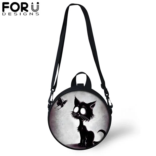 FORUDESIGNS, черные, готические, с принтом кота, круглые сумки через плечо для женщин, подростков, девочек, сумка-мессенджер, сумка через плечо, кошелек - Цвет: CDGX1388I