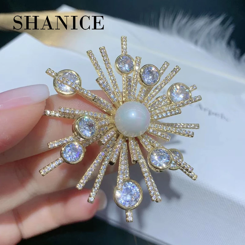 

SHANICE Fine Women Large Brooches Lady Snowflake Pearls CZ Cubic Zirconia Crystal Wedding Brooch Pin Jewelry Accessorise