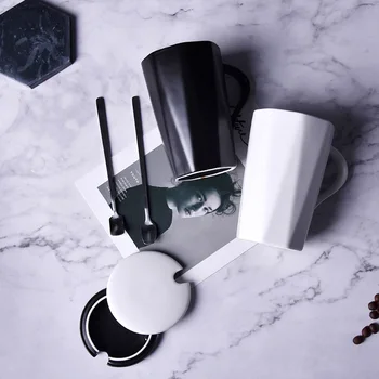 

Explosion Style Creative Ceramic Cup Simple Mug With Lid Spoon Couple Drinking Cup Practical Gift Daily Necessities