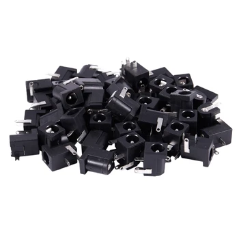

50PCS 5.5mmx2.1mm 3Pins PCB Mounting Female DC Power Jack, Black
