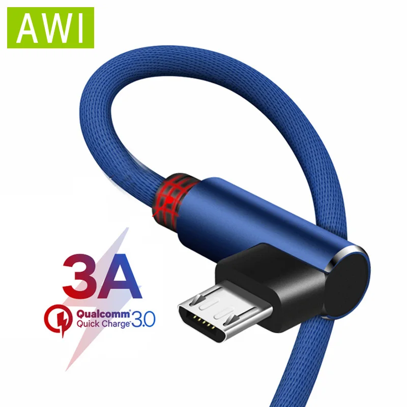 Кабель Micro USB для Samsung S7 Xiaomi Note5 Pro нейлоновый плетеный кабель 3A 90 градусов Huawei Sony LG
