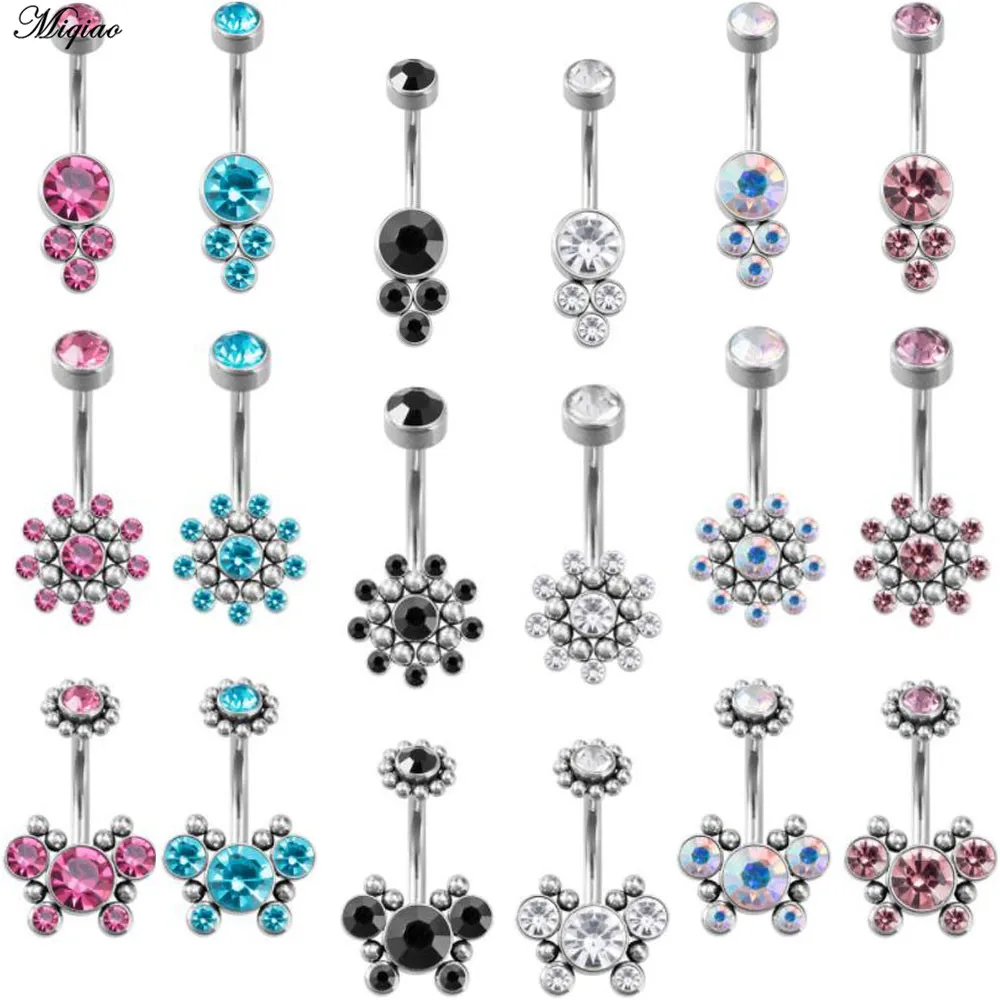 

Miqiao 1pcs 14G Sun Flower Belly Button Nail New Product Titanium Steel Sexy Diamond Belly Button Ring Body Piercing Jewelry