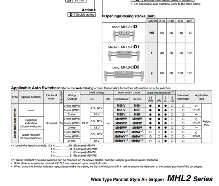MHL2-10D1 MHL2-25D2 SMC на ширине подвижных зажимных челюстей пневматический палец MHL серии