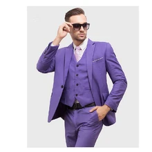 

Latest Peak Lapel Men's Purple Suits Custom Made One Button Fashion Casual Wear Blazer 3 Pieces Slim Fit （Jacket + Vest + Pants)