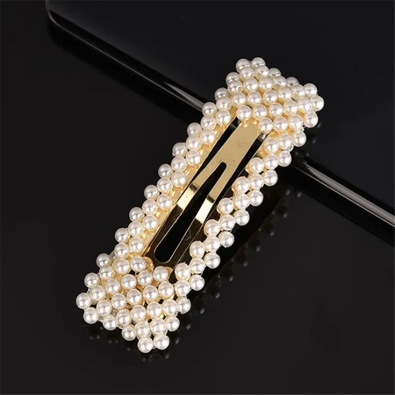 8cm gold 1PC Fashion Women Full Pearl Hair Clips Snap Barrette Stick Hairpins Hair Styling Tools Accessories Hairgrip Headdress Gift - Цвет: 8cm gold