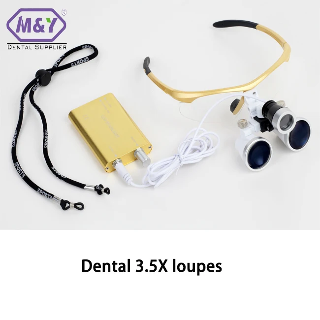 3.5X golden color Dental2.5X/3.5X бинокулярное увеличение хирургическая Лупа лупы с фар Светодиодный свет хирургические зубные лупы Лампа - Цвет: 3.5X golden color