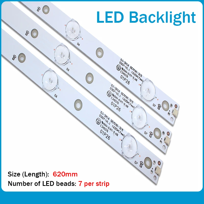 

New 3 pcs/set 7LED(3V) 620mm LED backlight strip for 32PFT4131 32PHH4101 GJ-2K16 D2P5-315 D307-V2 01N19 01N18