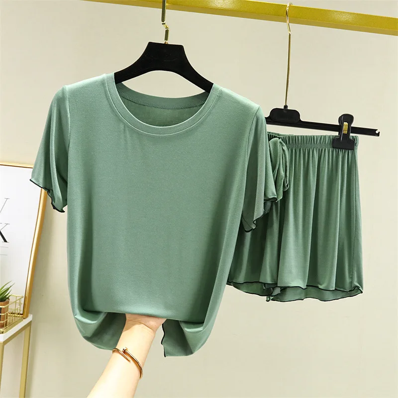 M-3XL Plus Size Pajamas Women Loose Short Sleeve Student's Sleepwear Set Modal Summer Home Suit New Pijamas Female Nightwear