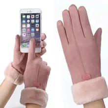 2021 Fashion Winter Thermal Gloves Women Plus Velvet Padded Warm Touch Screen Mitts Full Finger Suede Mittens Outdoor Cycling
