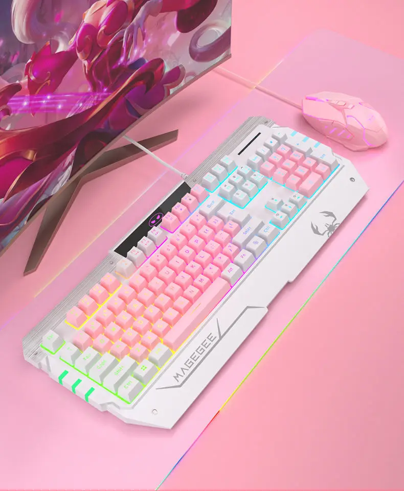 Pink Mechanical Keyboard and Mouse Gamer Gaming Keyboards for PC clavier  gamer cute wired keycaps Keyboards and mouses for girls