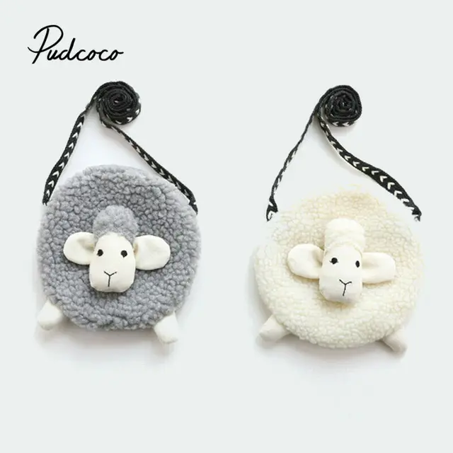 pudcoco Fluffy Cotton Sheep Fur Pompoms Head Bag Baby Girls Cartoon Sheep Sling Bag Fluffy Bunny Shoulder Women Plush backpack 1