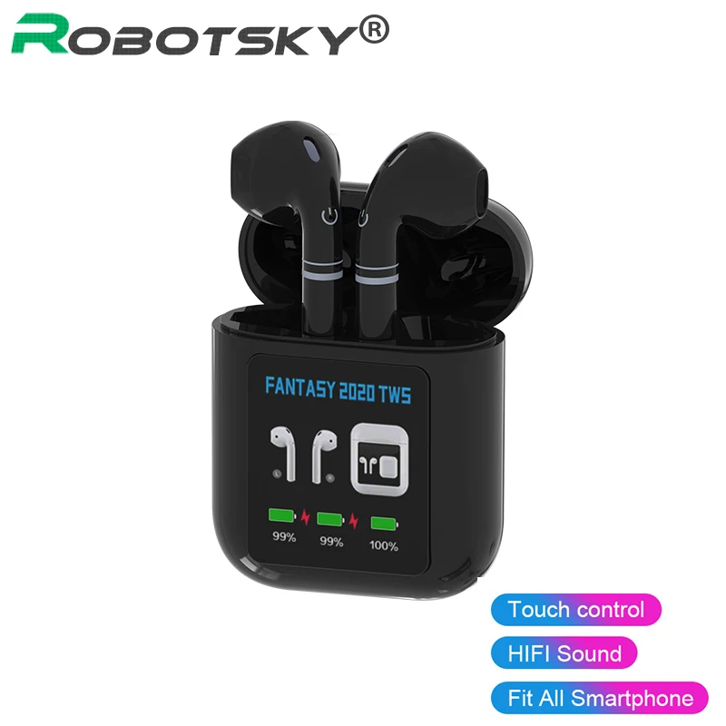 

2020 TWS True Touch Wireless Mini Bluetooth 5.0 Earphone Real Color Large Screen Display Earbuds with Mic For iOS & Android