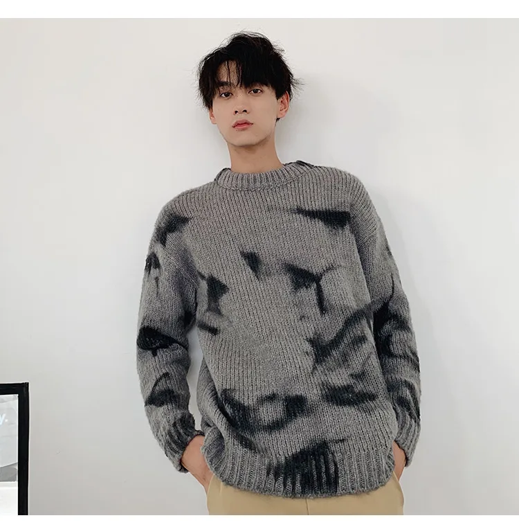 Men's sweater autumn and winter new loose couple tie dyed thick student sweater shirt youth fashion v trend men's clothing