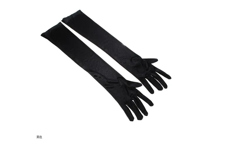 Black Fashion Stretch White Glove Long Gloves Black Red Elbow Length Women Dance Party Gloves Full Finger Guantes Boda - Color: Black