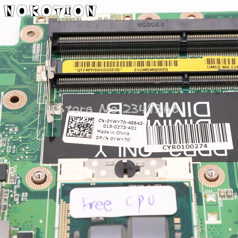 NOKOTION CN-0YWY70 0YWY70 материнская плата для Dell Inspiron 1764 17 дюймов Материнская плата ноутбука DAUM3BMB6E0 HM55 DDR3 Бесплатный процессор