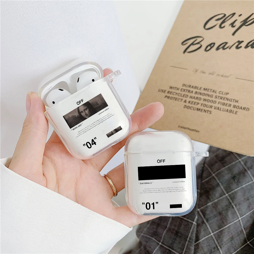 

Luxury Street Bluetooth Headset case for Airpods 2 1 Clear Off Transparent Accessories Earphone Soft TPU Cover white bag coque