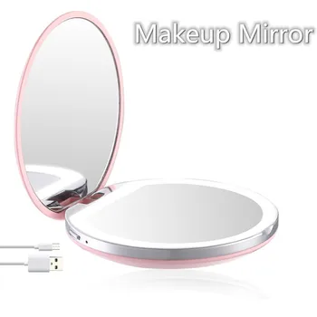 

5 Colors Magnifying Lighted Makeup Mirror Light Mini Round Portable LED Makeup Mirror Sensing USB Rechargeable Makeup Tools