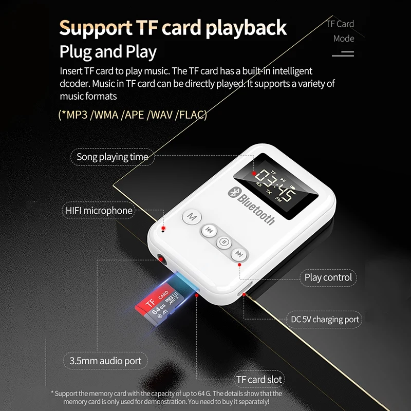 Wireless Bluetooth 5 0 Receiver Transmitter 2 In 1 for Headphones Speakers Wireless AUX Adapter Support TF Card