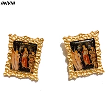 Oil Painting Portrait Mona Lisa Vincent Van Gogh Stud Earrings Jewelry For Women Original Design Drop Shipping