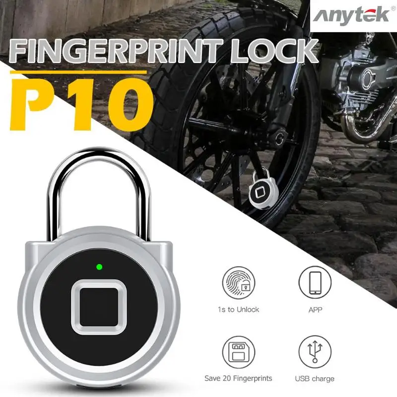 Anytek P10 Умный Замок без ключа с отпечатком пальца электронный замок USB Перезаряжаемый IP65 Водонепроницаемый замок с защитой от кражи