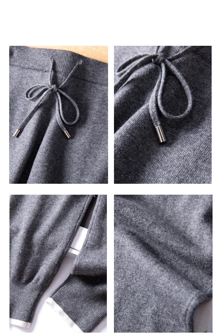 Ограниченная по времени шерсть кашемировый костюм модный цветной свитер с v-образным вырезом и штаны для ног теплый комплект из двух предметов абрикосовый