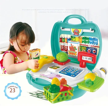 

Mini Supermarket Cash Machine Pretend Play Toys For Ticket Office Vegetables Code Scanner Banknote Children Role Play Game Toy
