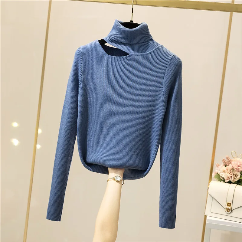 SINGREINY Autumn Turtleneck Knitted Pullovers Women Design Hollow Off Shoulder Slim Knit Tops Winter Fashion Korean Warm Sweater pullover sweater