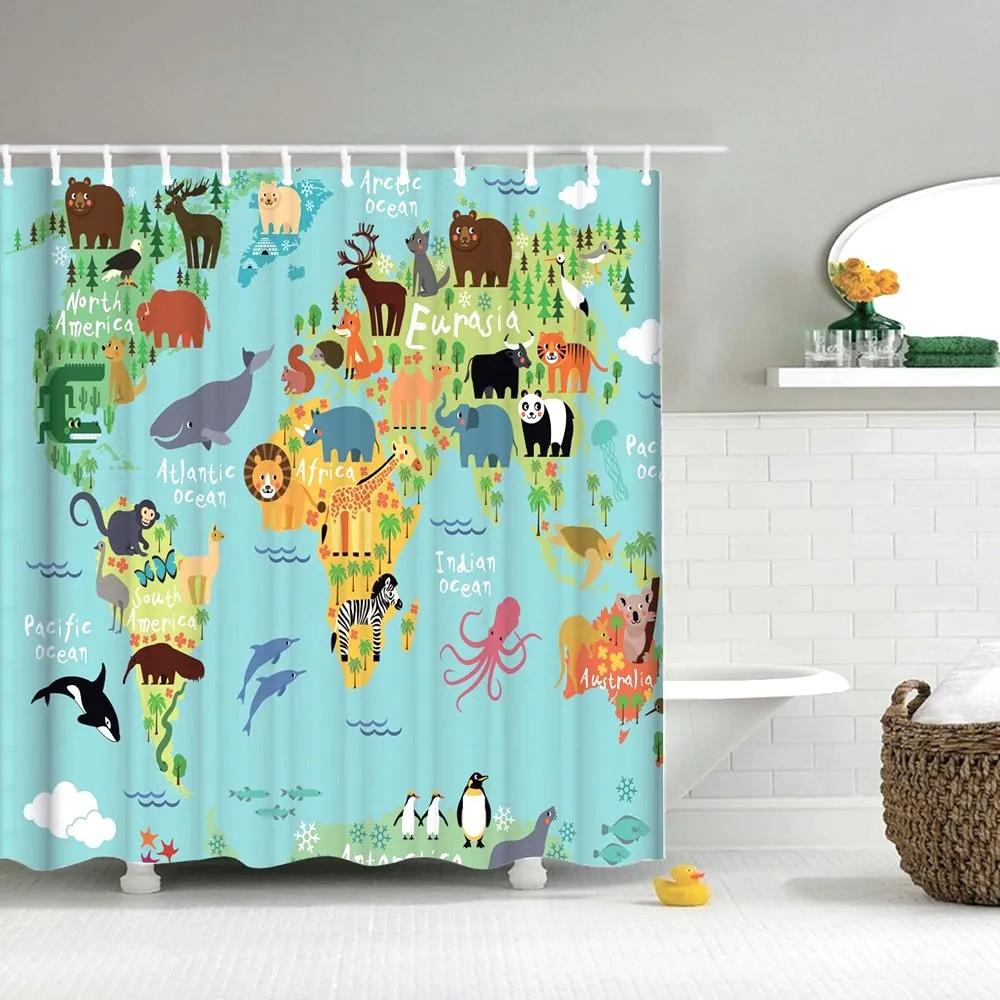 Dafield cortina de ducha de mono colgante de árbol para niños, baño de animales la selva, dibujos con ganchos|Cortinas de ducha| - AliExpress