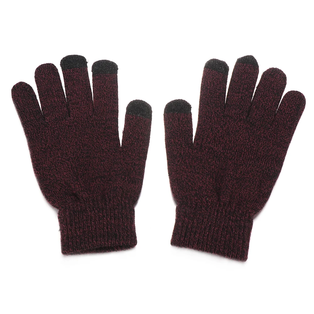 Wine red gloves Зимняя новинка, модная теплая шапка, шарф, перчатки, набор для женщин и мужчин, грелки для шеи, перчатки для сенсорного экрана, вязаный Флисовый Шарф, шапка бини - Цвет: Wine red gloves