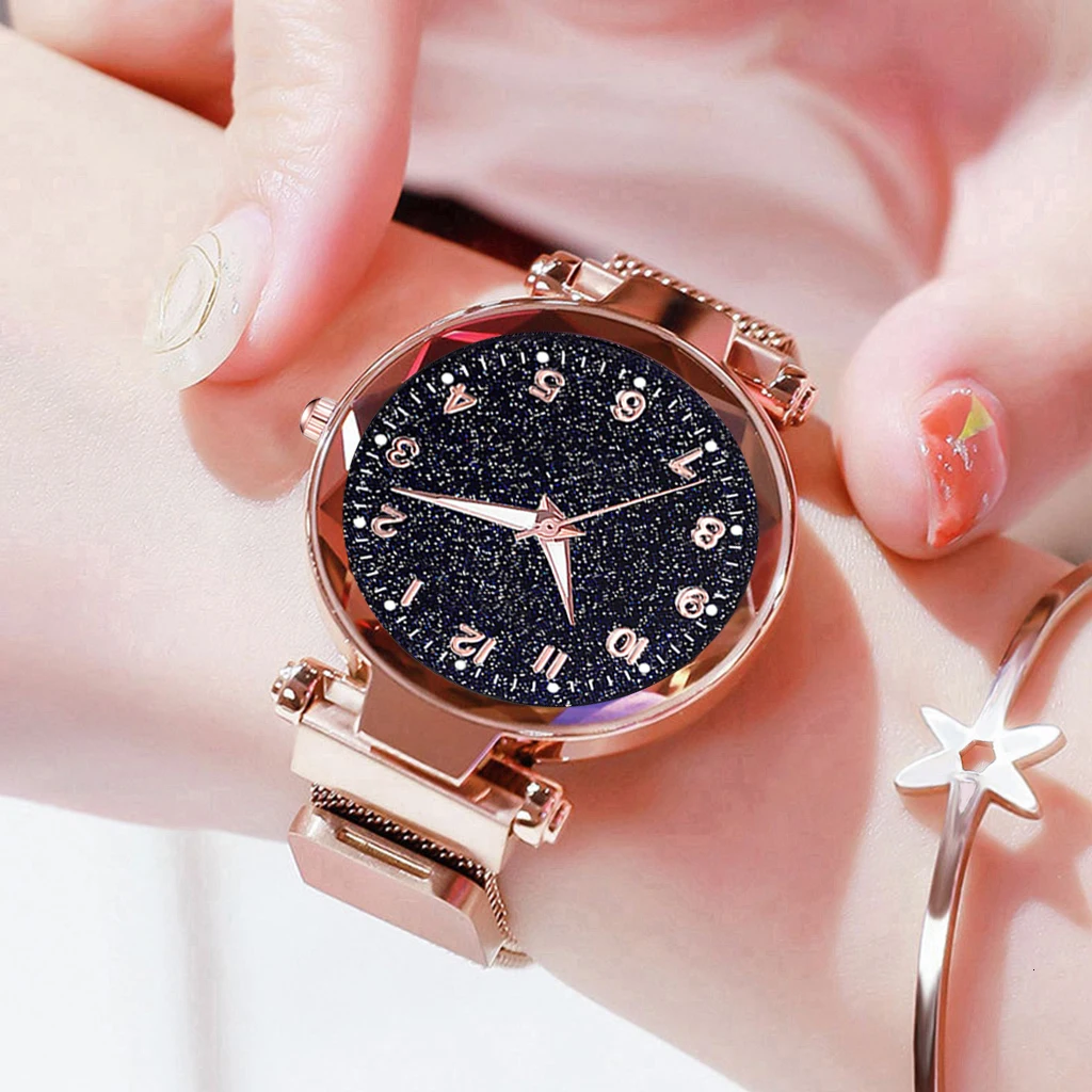 Женские светящиеся часы с магнитной пряжкой звездное небо роскошные женские кварцевые часы из нержавеющей стали Relogio Feminino дропшиппинг часы