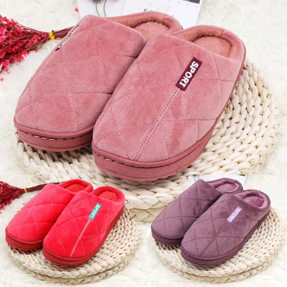 

Furry Cotton Lattice Thick Sole Slippers Home Cotton Slippers Winter Couple Warm Cotton Non-slip Floor Indoor Cotton Shoe