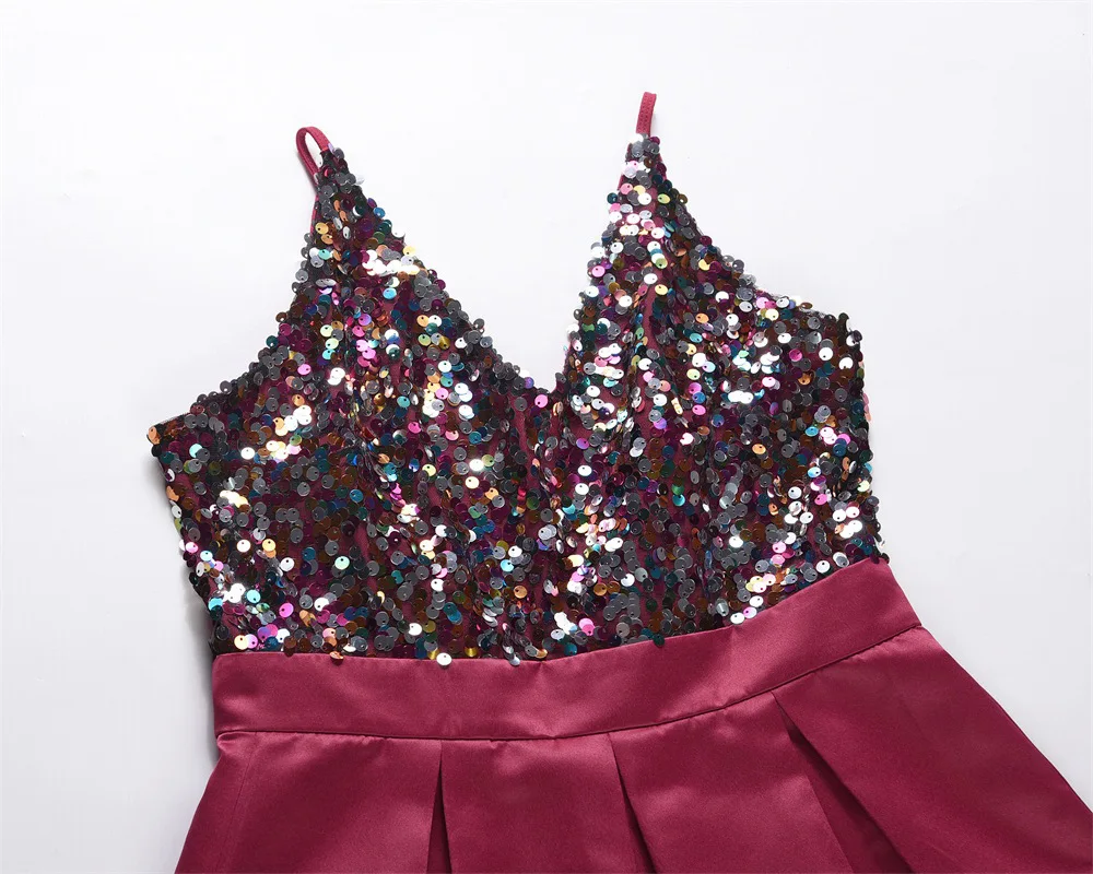 Sexy Prom Dresses Sequined Asymmetrical Deep V-Neck Spaghetti Straps Backless Sparkle Evening Party Gowns Vestidos De Gala 2020