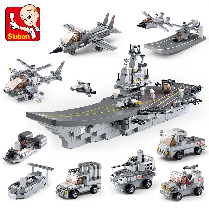 

1001Pcs Aircraft Carriers Sea Air And Land Military Corps Building Blocks Sets ARMY Warship Brinquedos Creator Bricks Kids Toys