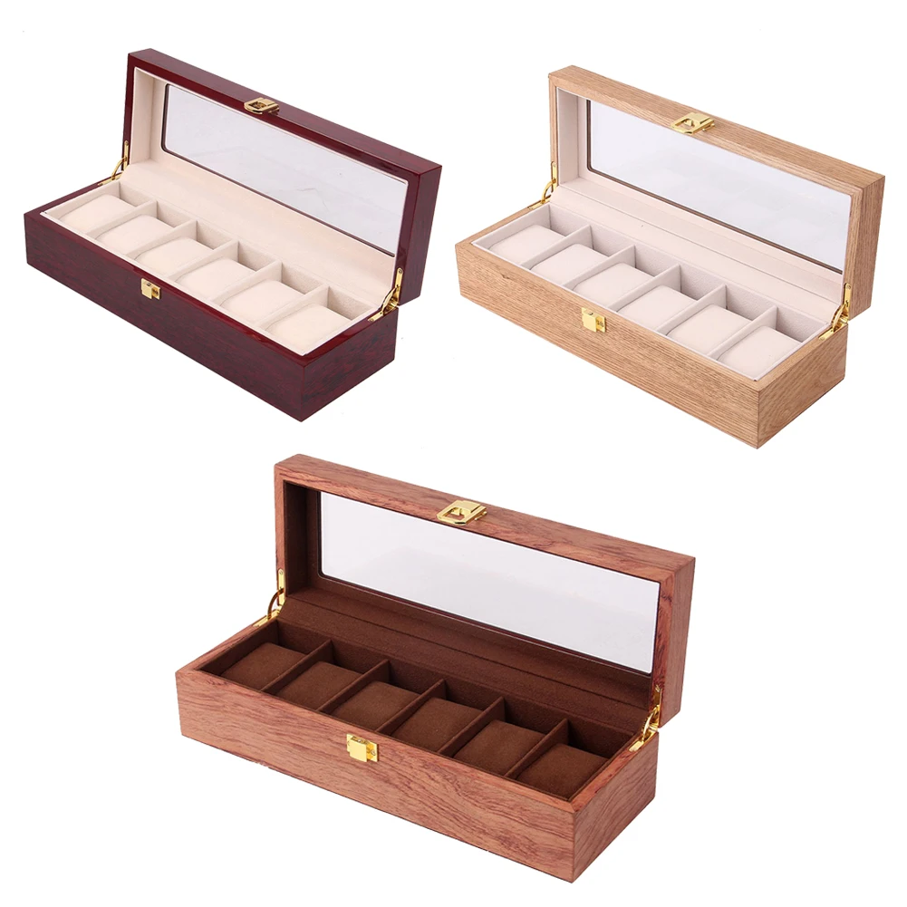 Storage Case Wooden Vintage Style Protective Portable Jewelry Organizer Home Decoration Durable Display Glass Top Watch Box