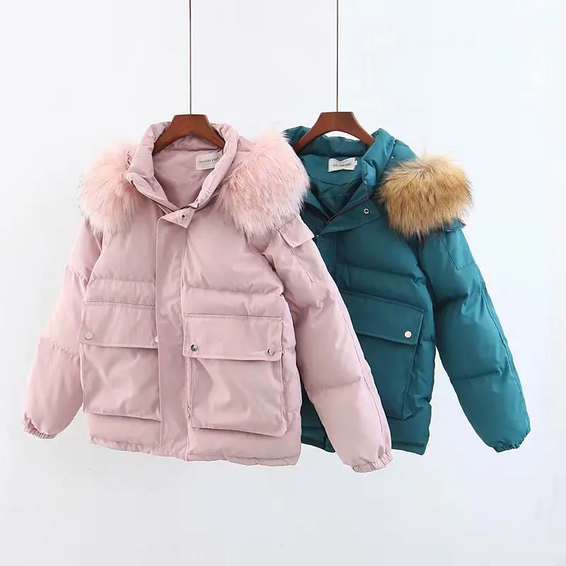 

2018 Winter New Style Korean-style Fashion WOMEN'S Dress Mid-length Ultra Large Fur Collar Loose-Fit Slimming Cotton Overcoat 01
