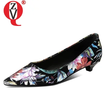 

ZVQ 2020 spring nwe fashion women pumps outdoor mid heels pointed toe print kid suede women shoes drop shipping size 33-40