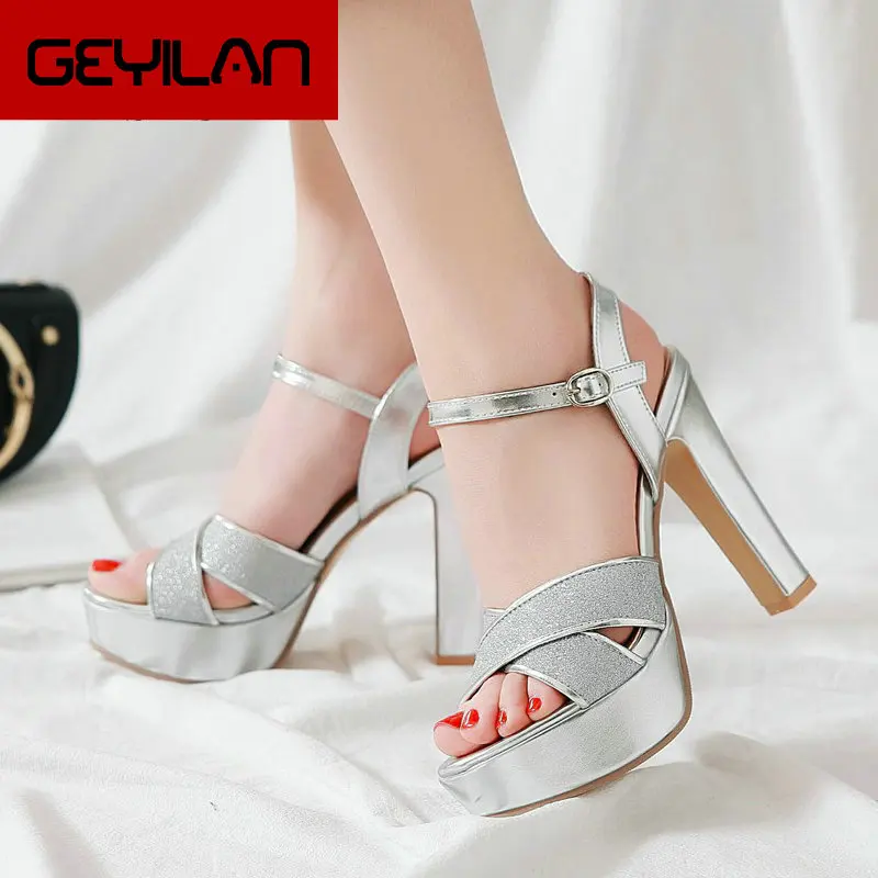 

Women Summer Platform High Heels Sandals Buckle Open Toe Buckle Sq re High Heels Pumps Party Dress Shoes Female 2019 Size 43