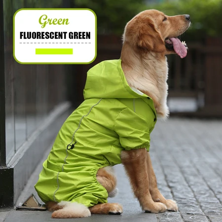 Зимний дождевик для больших собак, водонепроницаемый дождевик, куртка, одежда для Золотого ретривера, овчарка, лабрадор, щенок, плащ для домашних животных - Цвет: Green