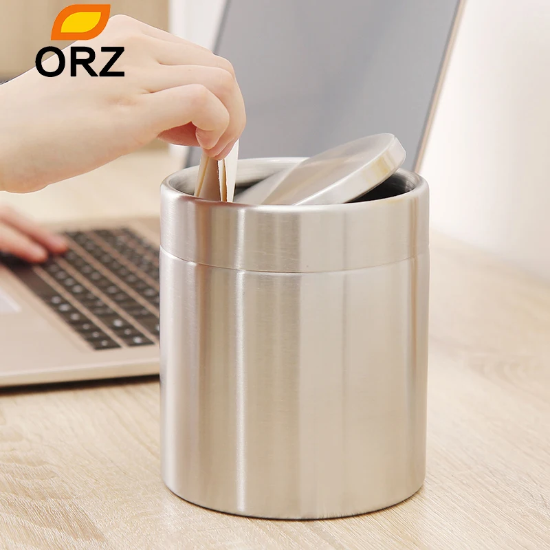 ORZ Stainless Steel Mini Trash Bin1.5L Car Bin Desk Trash Can Rotate
