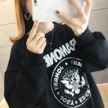 

Black round Neck Sweater 2020 New Style Female Winter plus Velvet Mid-length Loose-Fit Long Sleeve on Clothes 7857