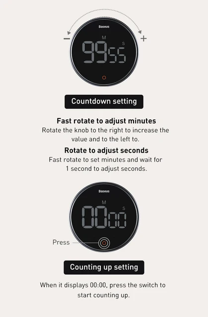 Baseus Magnetic Countdown Alarm Clock Kitchen Timer Manual Digital Timer  Stand Desk Clock Cooking Timer Shower Study Stopwatch - Kitchen Timers -  AliExpress
