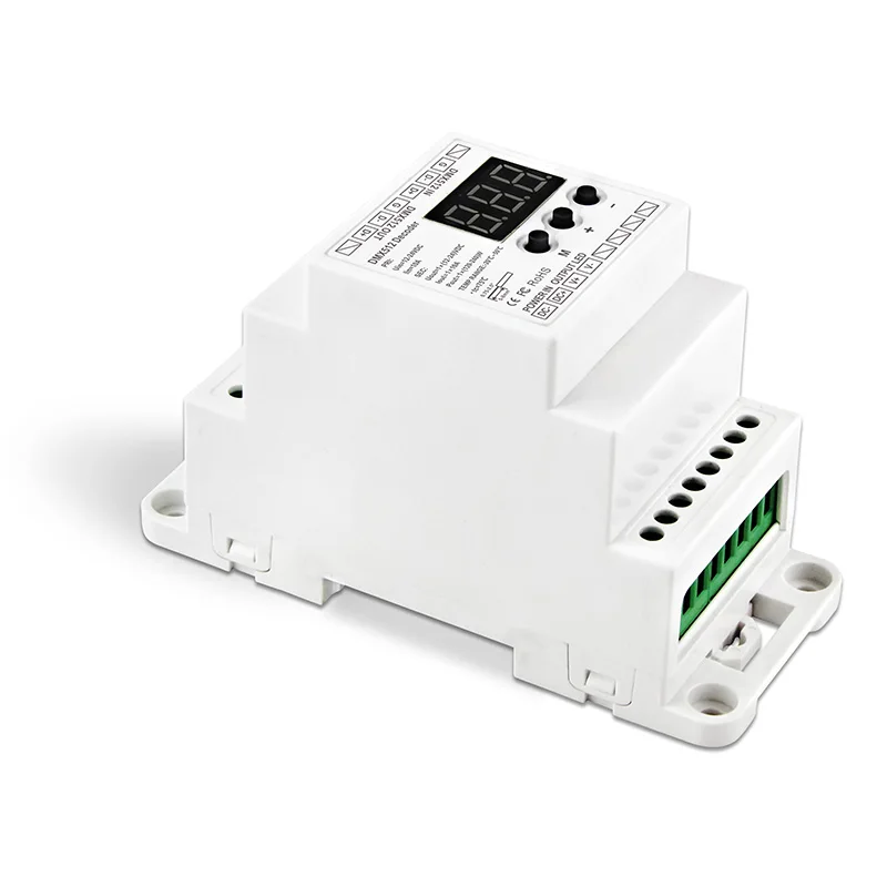 

New BC-831-DIN DIN Rail DC12-24V input 10A*1CH output,Constant voltage DMX512 Decoder digital tube display for led strip light