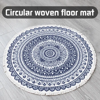 

92cm Round Carpet Bedroom Boho Style Tassel Cotton Rug Hand Woven Non-Slip Mat Cushion living room Floor Mat Tapestry Sofa