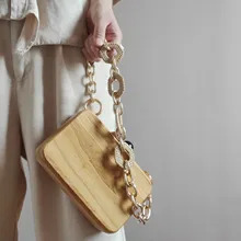 Модная акриловая цепочка с деревянным зажимом, сумки для женщин, Ретро стиль, бусины, деревянная коробка, сумка, дизайнерские сумки через плечо, вечерние клатчи