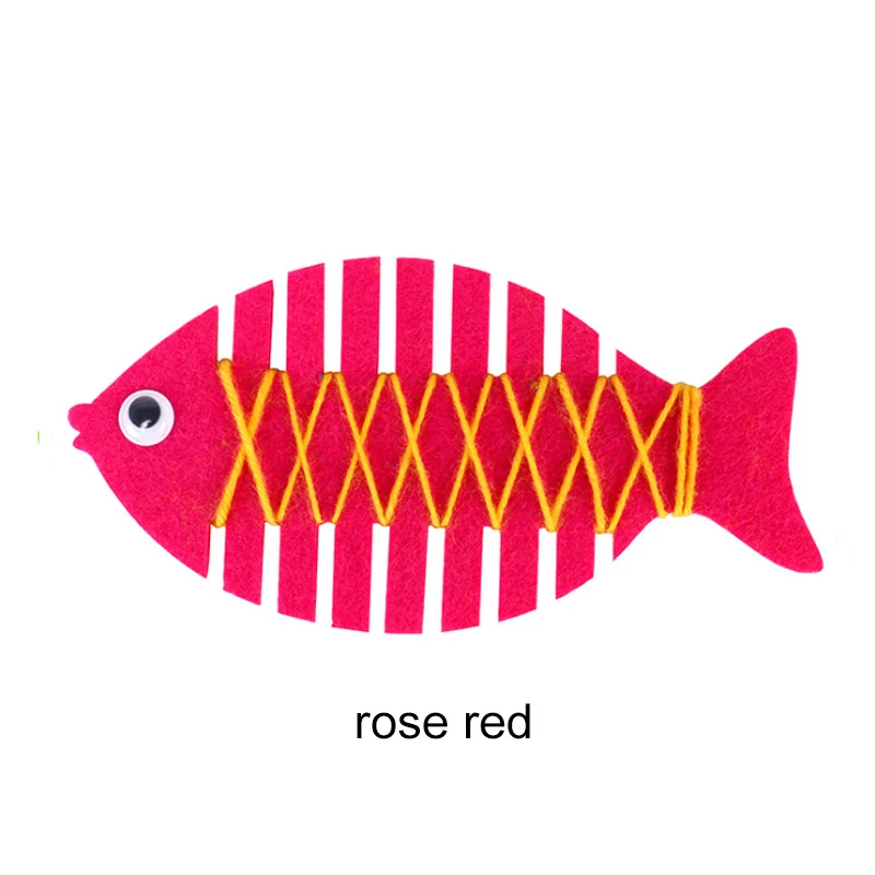 rose red DIY Material Early Education Gift Cute Small Fish Kindergarten Child Supplies Handmade Eco-friendly Non-woven Puzzle Toys 1Pcs - Цвет: rose red