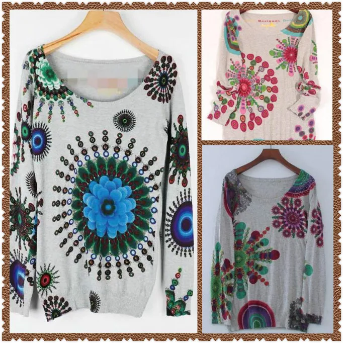 

2019 Spanish Deg spring Autumn print medium length sweater A702