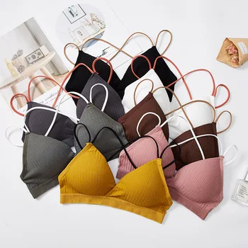 

French Triangle Cup Push up Wrap-around Tube Top Thread Non-Steel Ring Sexy U-Back Camisole Bra